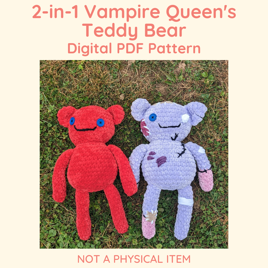 2-in-1 Vampire Queen's Teddy Bear Crochet Pattern // Digital PDF