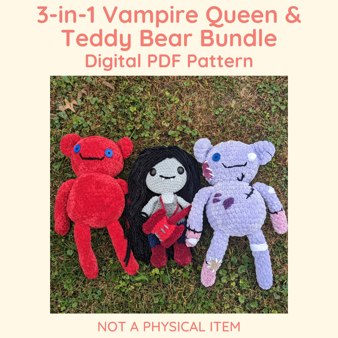 3-in-1 Vampire Queen & Teddy Bear Pattern Bundle // Digital PDF
