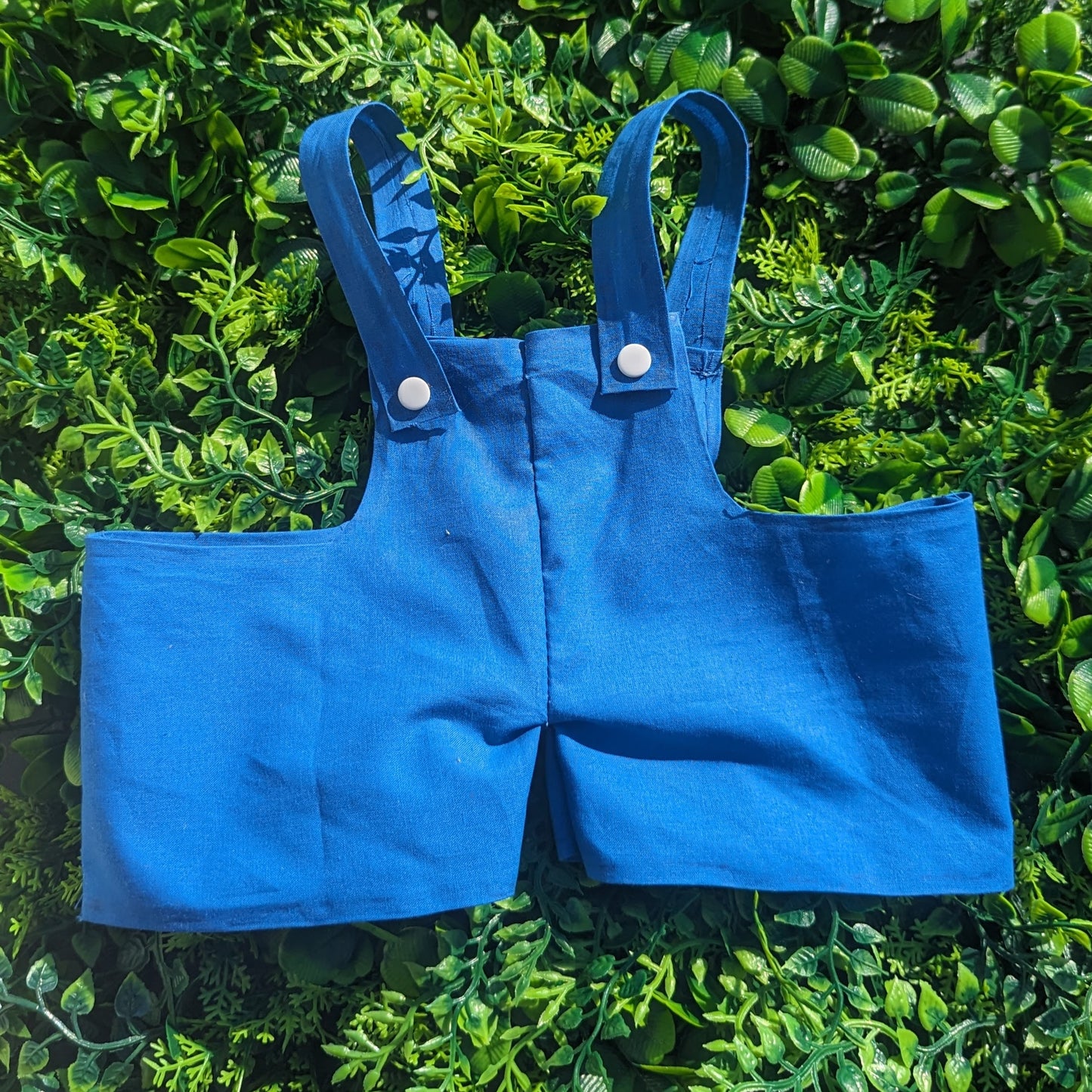 Jumbo Cream Bunny in Blue Cotton Overalls Crochet Plushie (removable overalls)