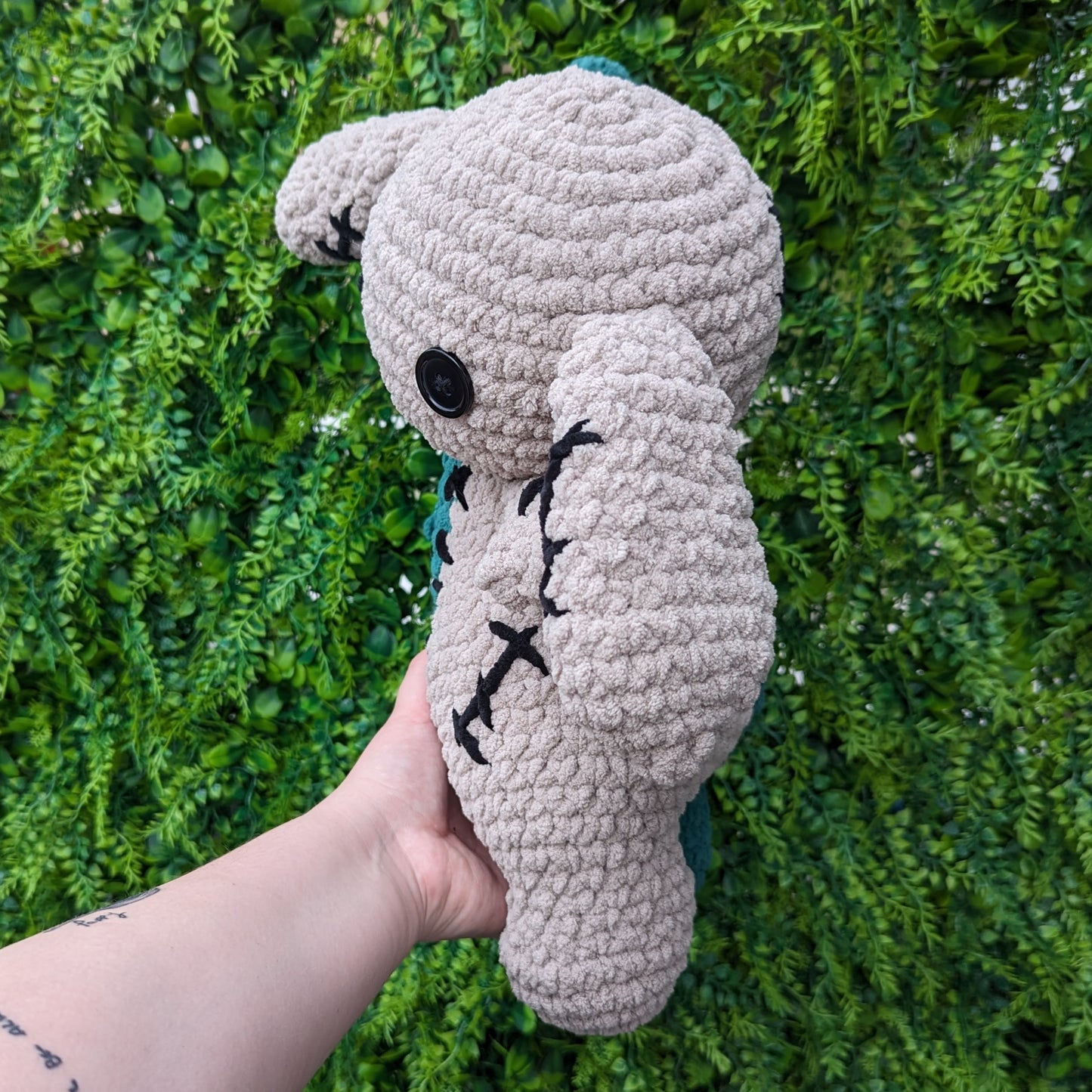 Jumbo Gray and Green Two Headed Bear Bunny Crochet Plushie [Archived]