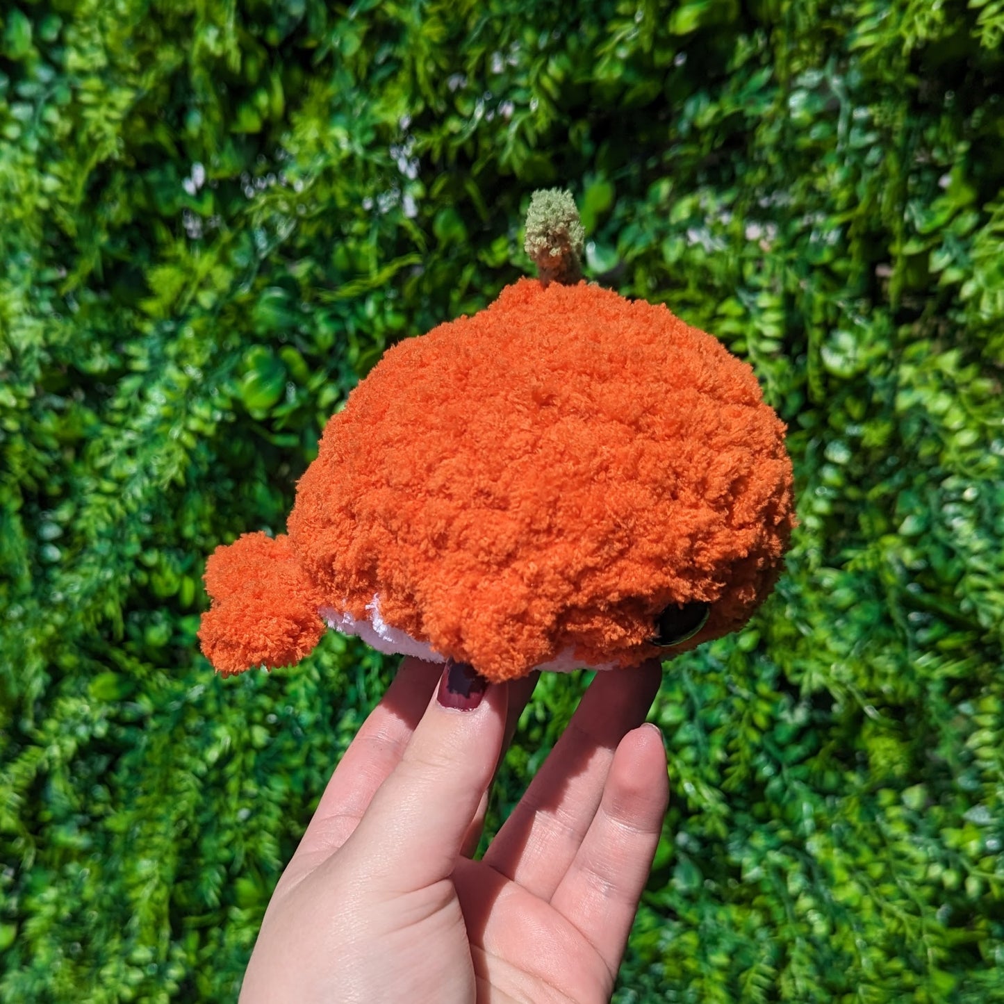 Fuzzy Pumpkin Sprout Baby Whale Crochet Plushie
