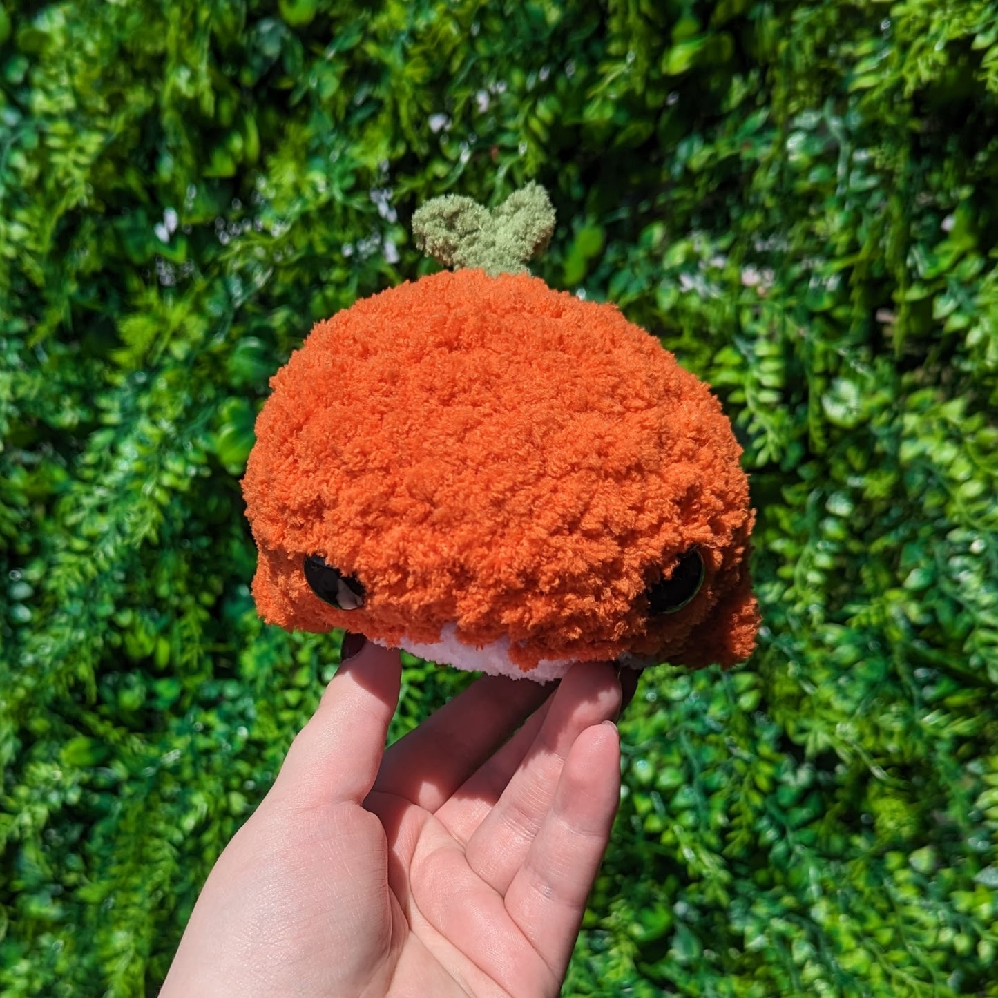 Fuzzy Pumpkin Sprout Baby Whale Crochet Plushie