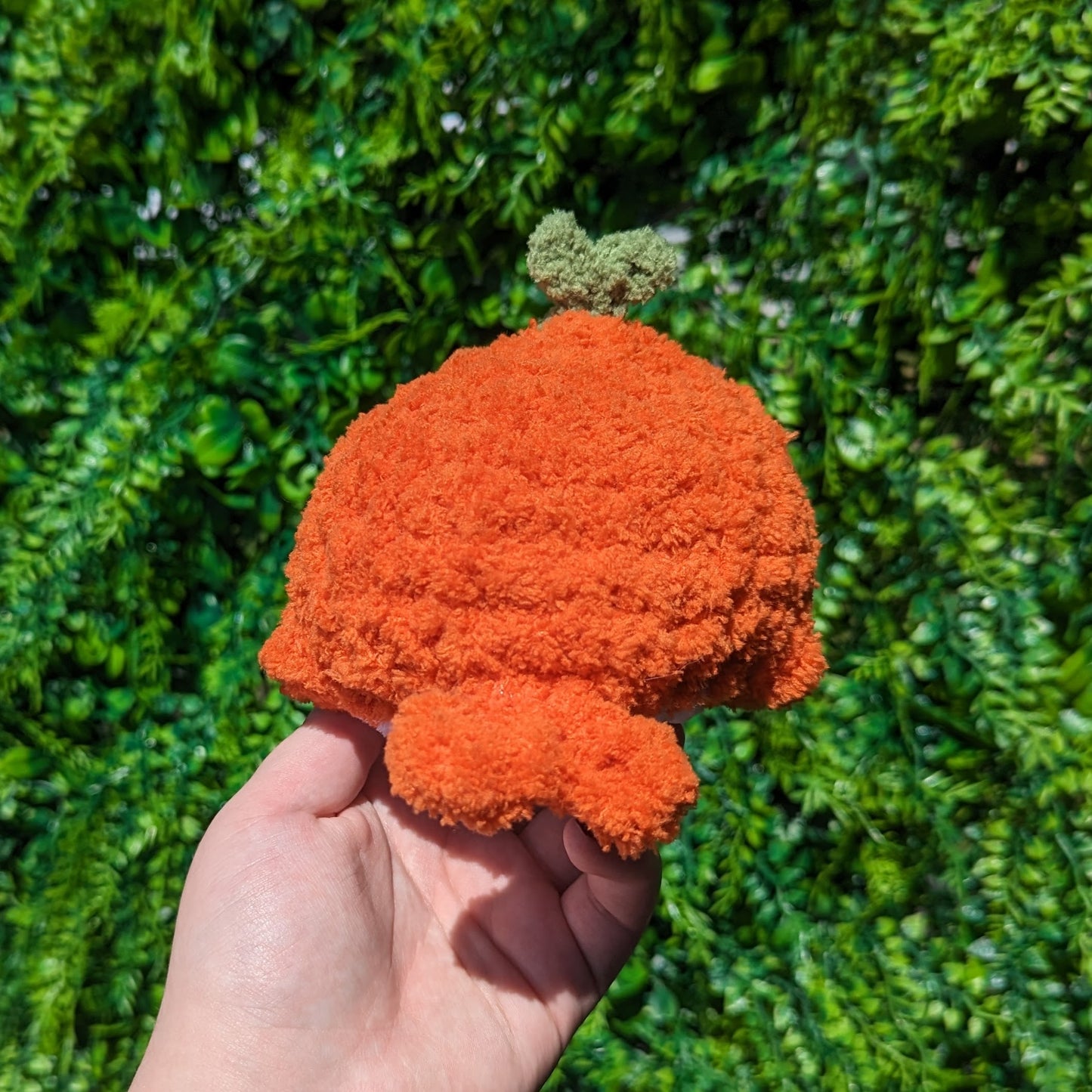 Fuzzy Pumpkin Sprout Baby Whale Crochet Plushie