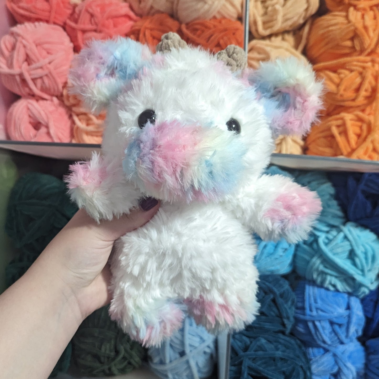 Fluffy Cotton Candy Cow Crochet Plushie