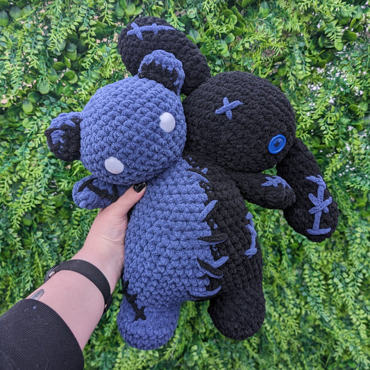 CUSTOM ORDER Jumbo Black and Blue Two Headed Bear Bunny Crochet Plushie [Archived]