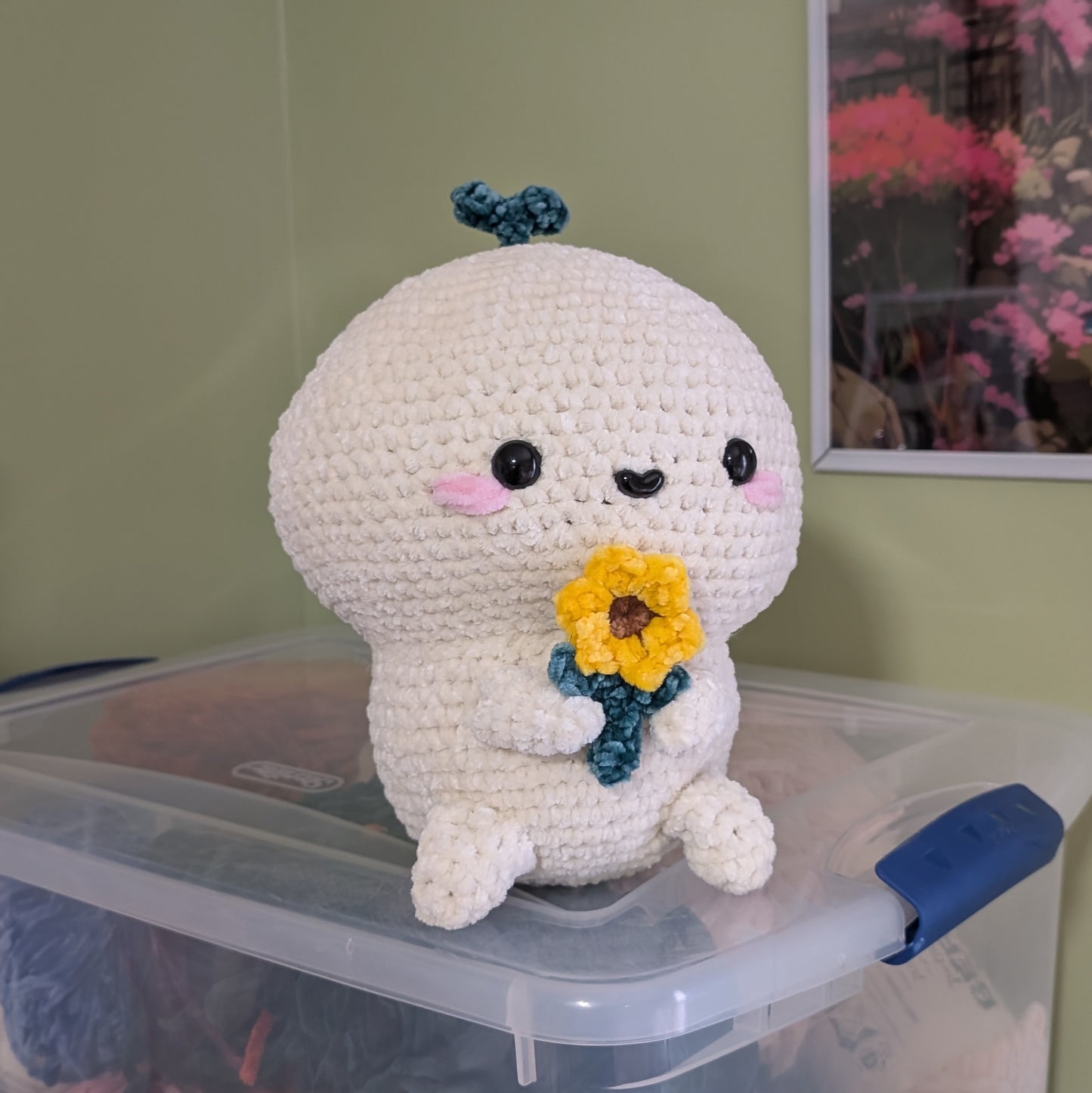 Velvet Sunflower Sprout Boy Crochet Plushie
