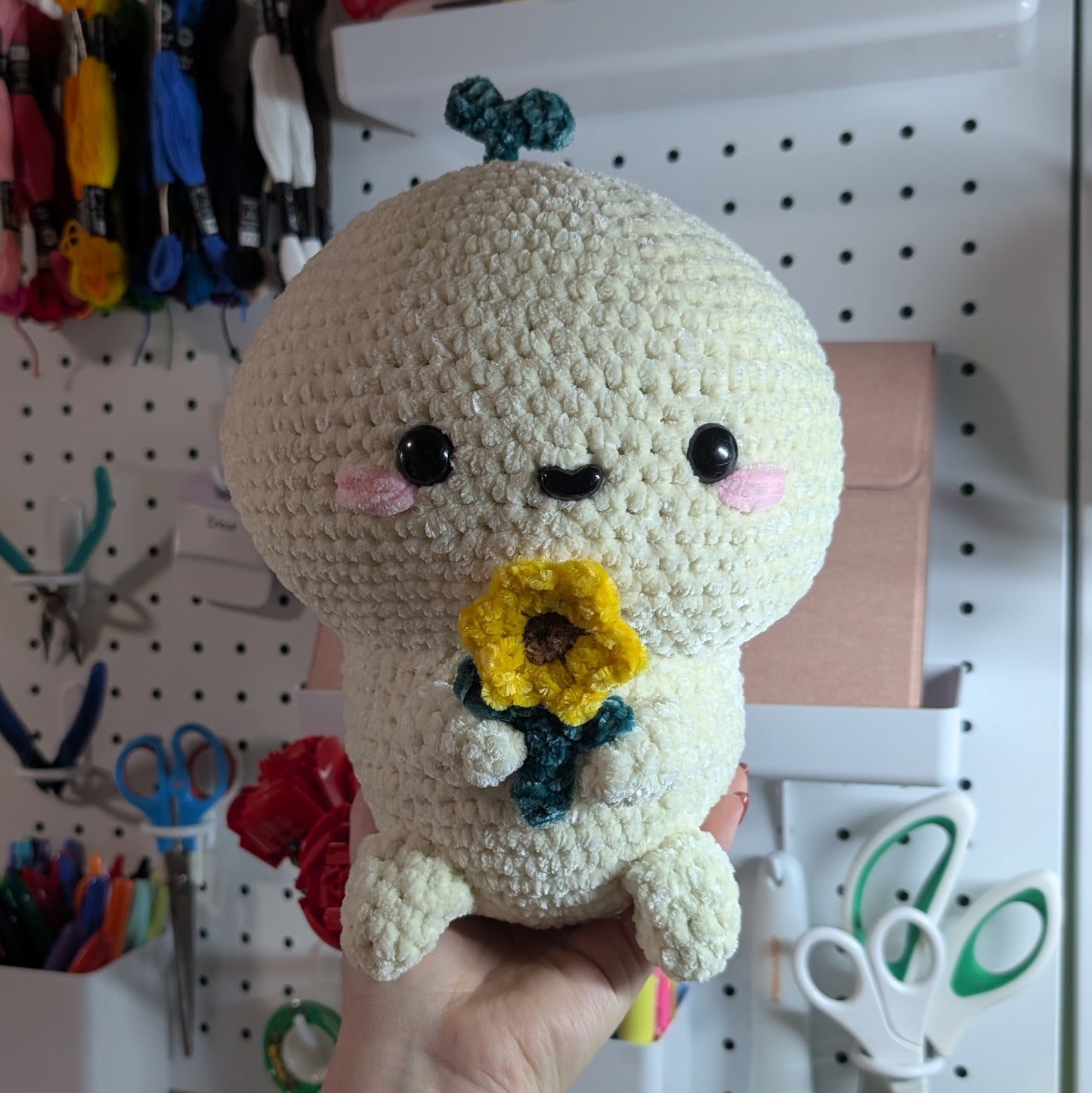 Velvet Sunflower Sprout Boy Crochet Plushie