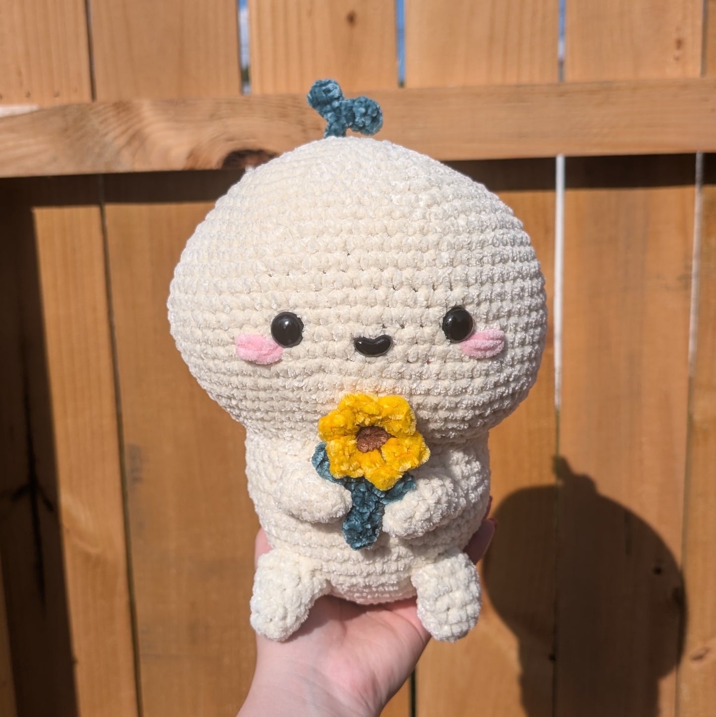 Velvet Sunflower Sprout Boy Crochet Plushie