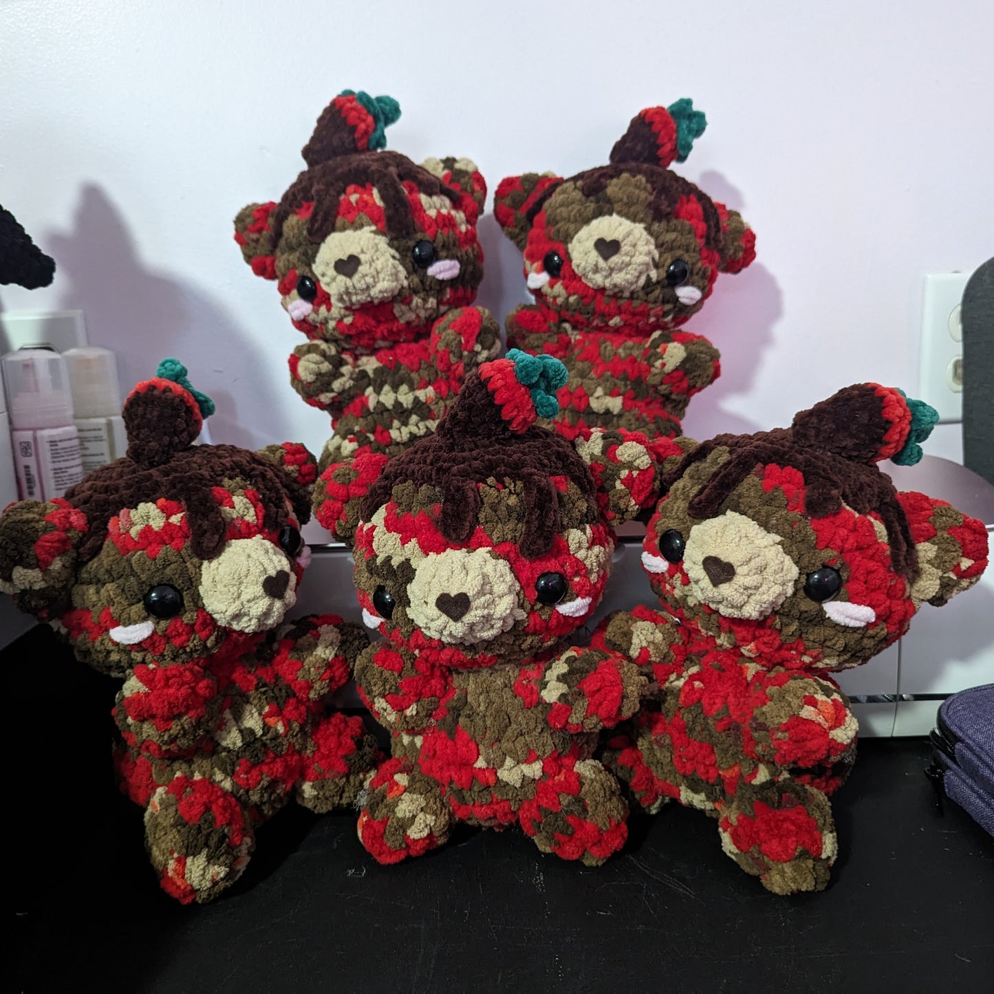 Chocolate Covered Strawberry Teddy Bear Crochet Plushie