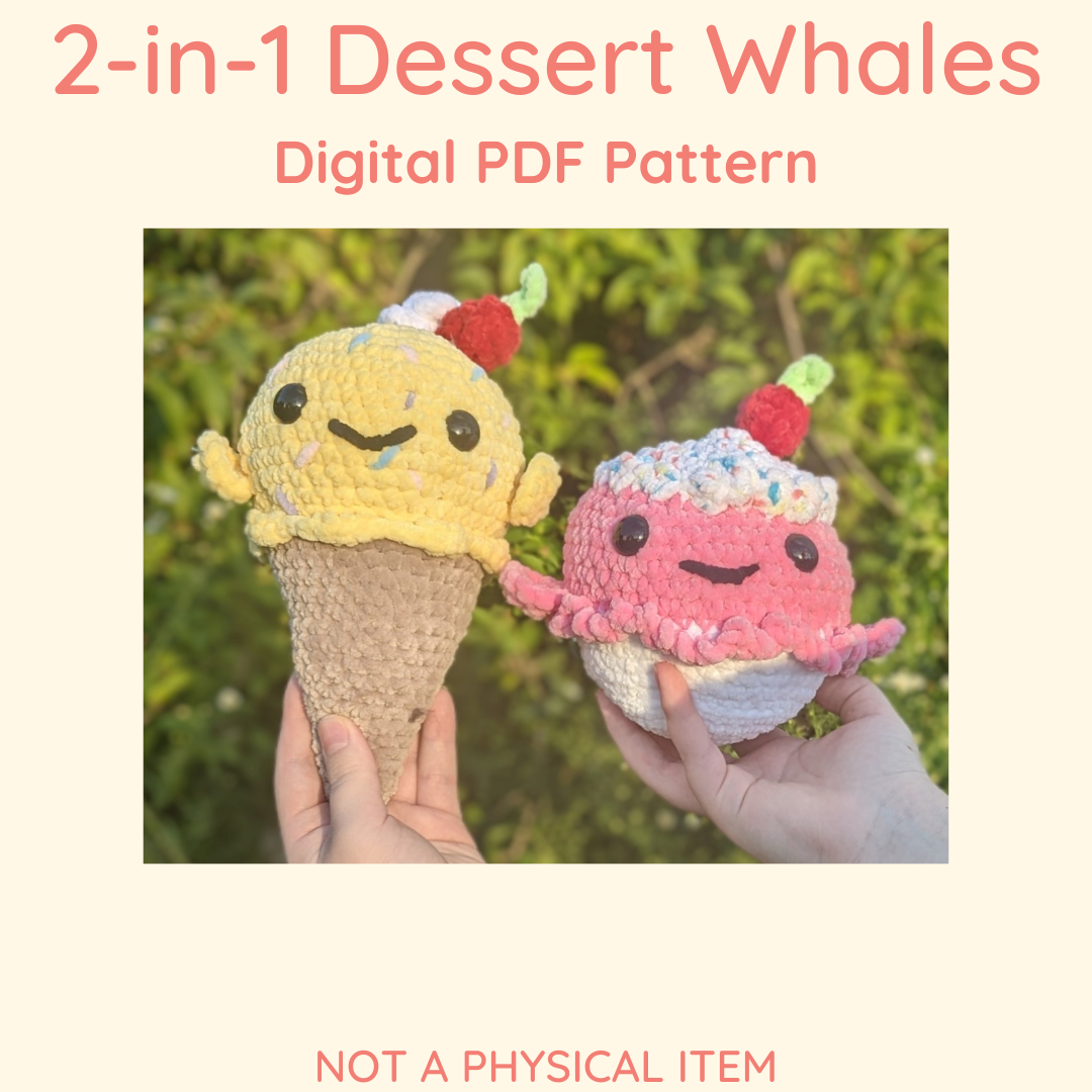 Patrón de crochet de helado y cupcake de ballena de postre 2 en 1 // ARTÍCULO NO FÍSICO