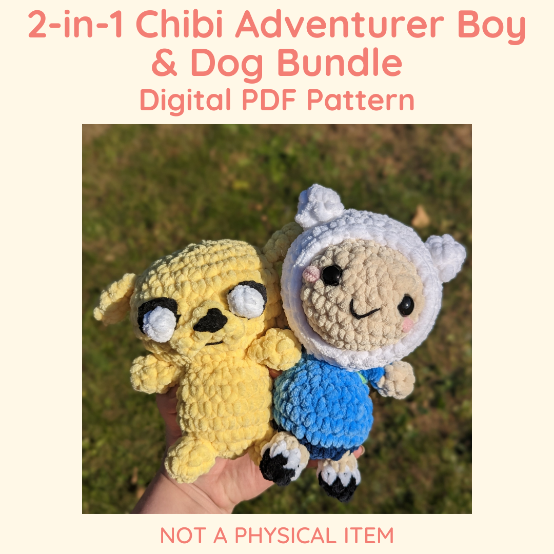 2-in-1 Chibi Adventurer Boy & Dog Crochet Pattern Bundle // Digital PDF File - NOT PHYSICAL ITEM