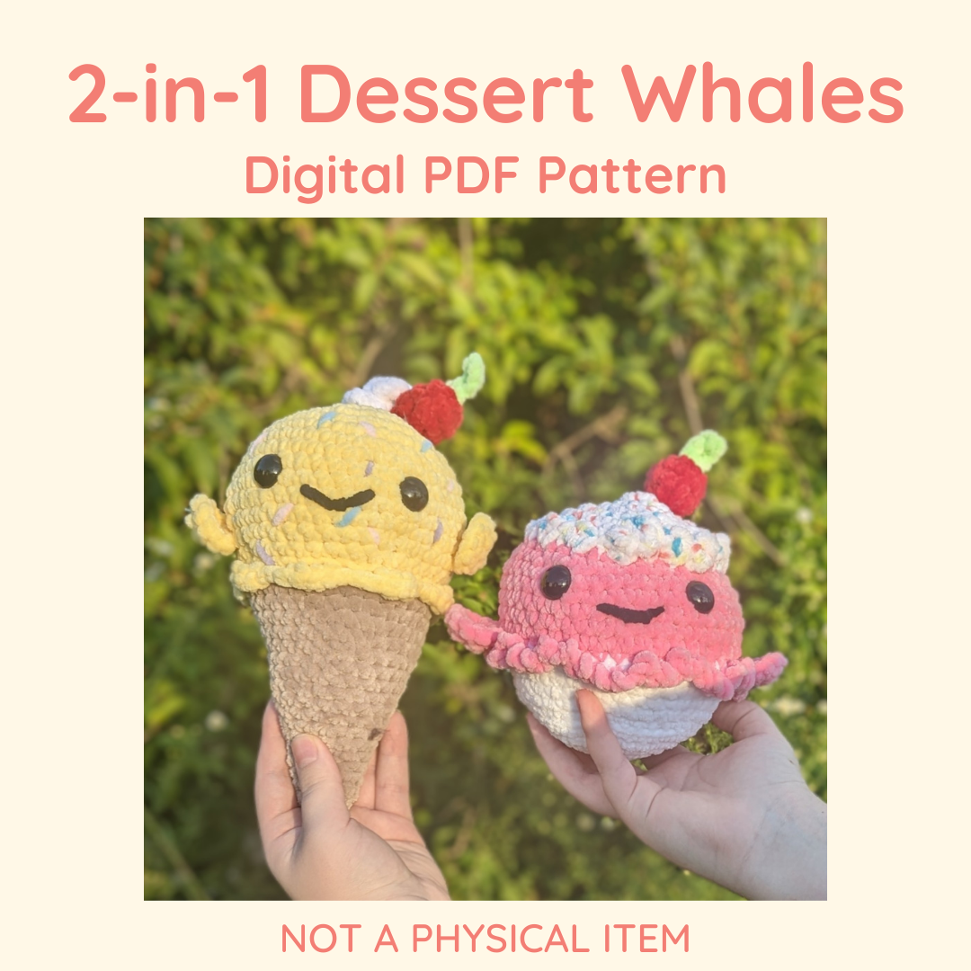 Patrón de crochet de helado y cupcake de ballena de postre 2 en 1 // ARTÍCULO NO FÍSICO
