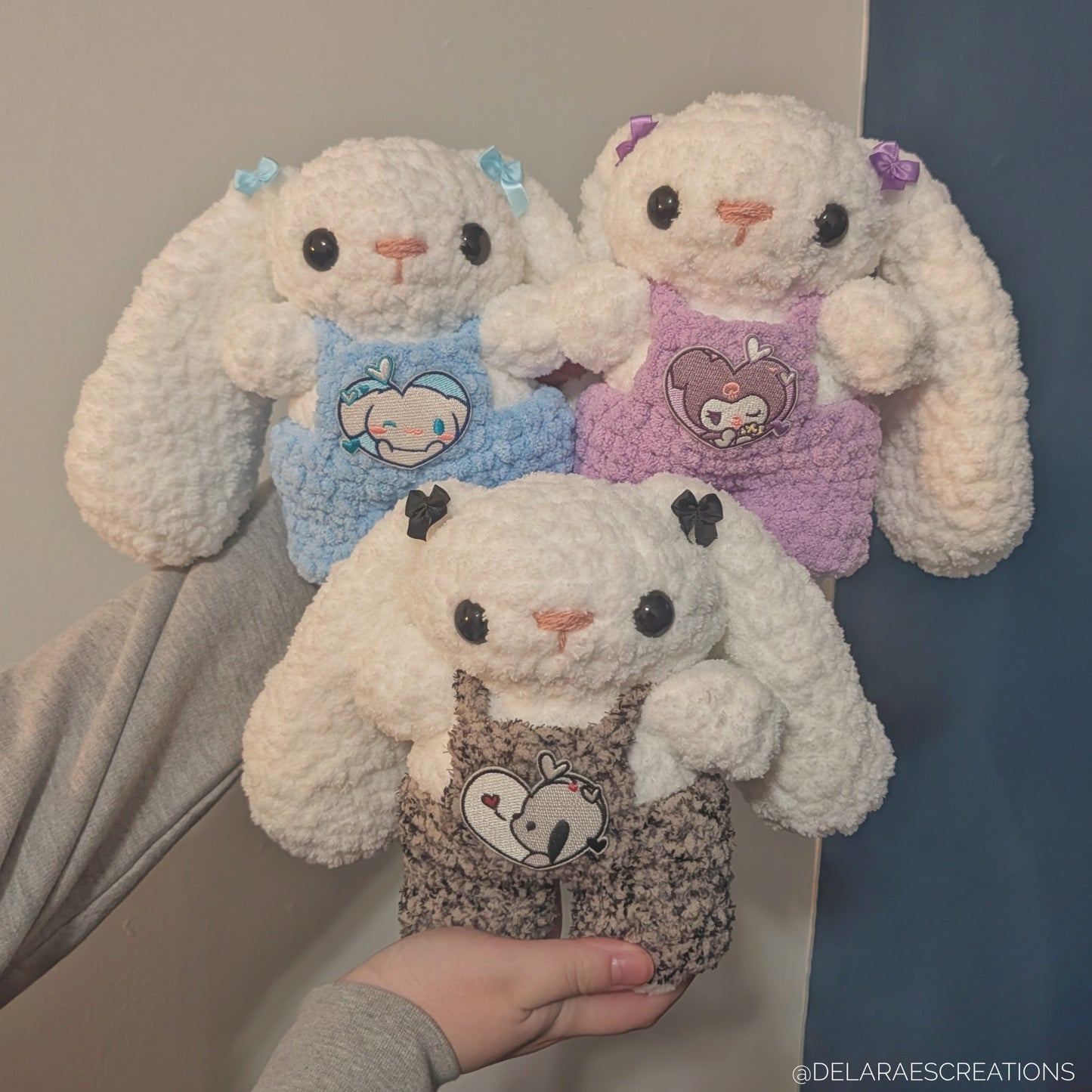 Fuzzy Kawaii Japanese Baby Bunny Crochet Plushie (removable overalls)