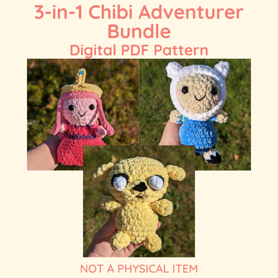 3-in-1 Chibi Adventurer Pattern Bundle - Boy, Dog, Candy Princess // Digital PDF File - NOT PHYSICAL ITEM