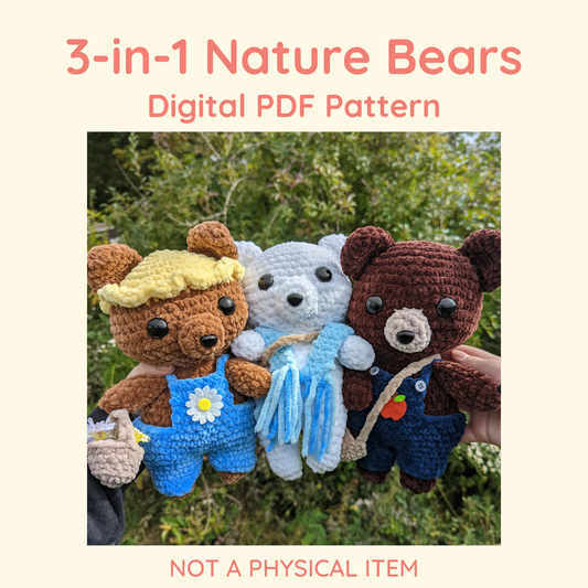 Patrón de ganchillo de osos de la naturaleza con overoles // ARTÍCULO NO FÍSICO