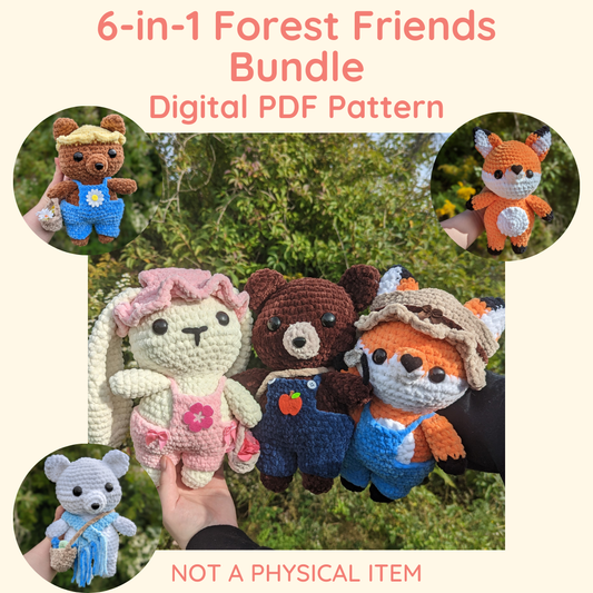 6-in-1 Forest Friends Crochet Pattern Bundle - Bear, Bunny, Fox // Digital PDF File - NOT PHYSICAL ITEM