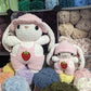 Baby Strawberry Bunny in Outfit Crochet Plushie (removable hat & overalls) [Archived]