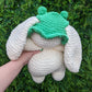 Jumbo Cream Bunny in Frog Hat Crochet Plushie (removable hat) [Archived]