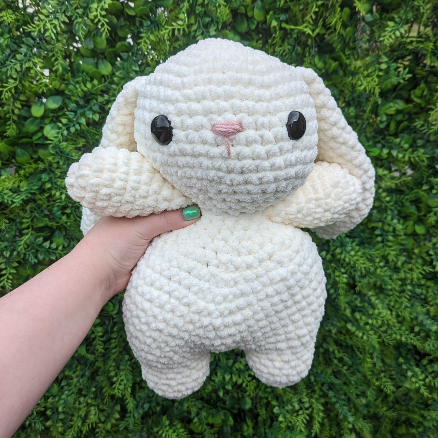 Jumbo Cream Bunny in Frog Hat Crochet Plushie (removable hat) [Archived]