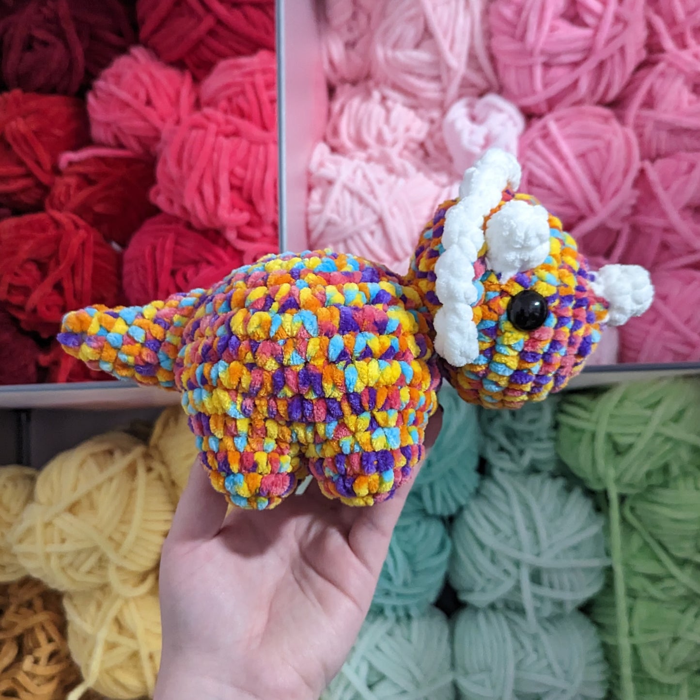Retro Rainbow Triceratops Dinosaur Crochet Plushie