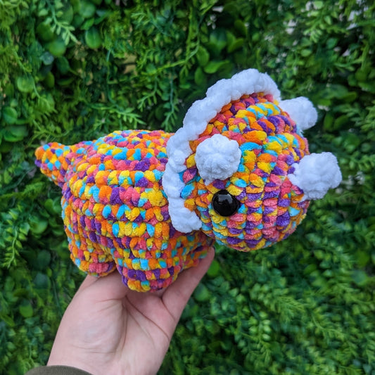 Retro Rainbow Triceratops Dinosaurio Crochet Peluche