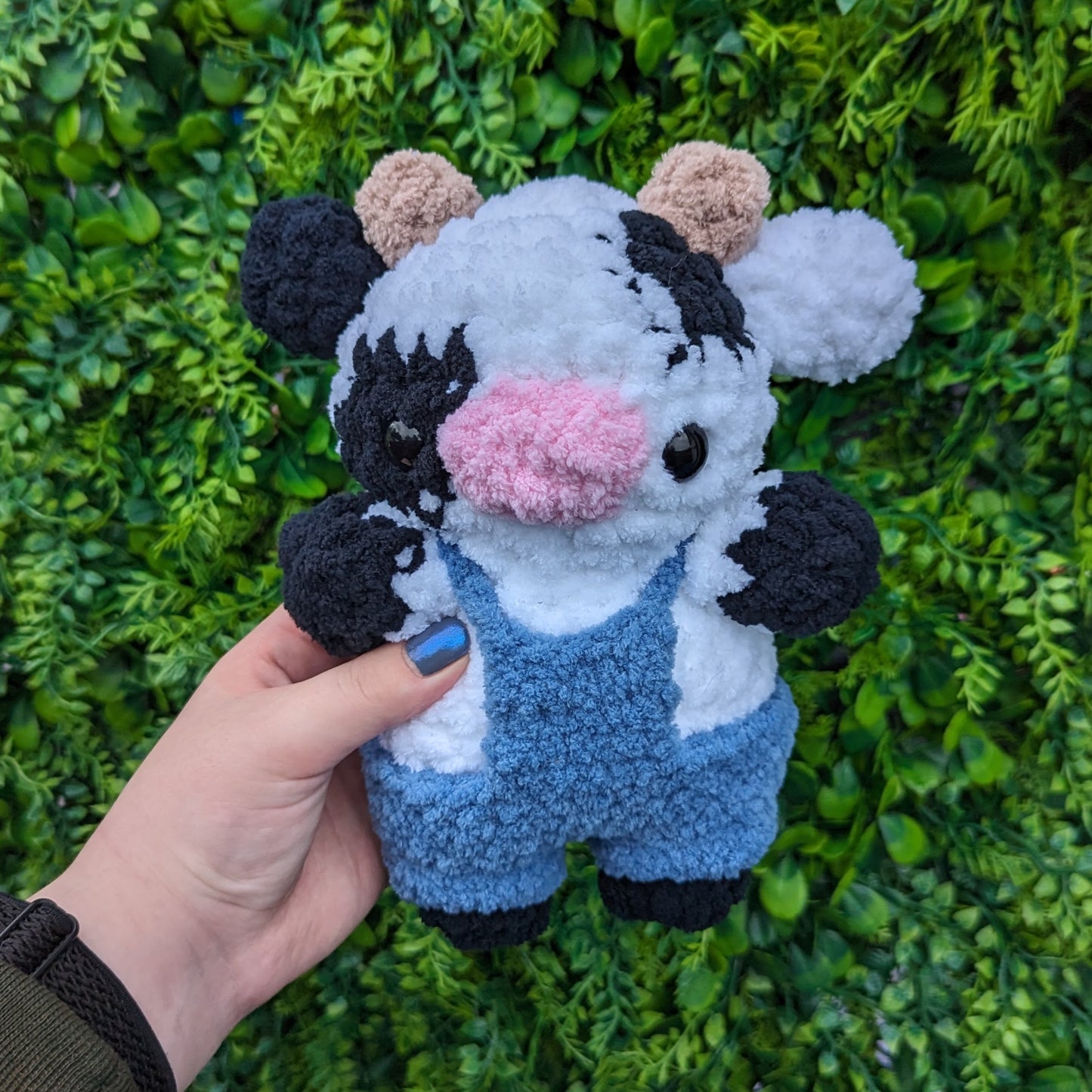 Fuzzy Baby Cow with Overalls Crochet Plushie (removeable overalls) [Archived]