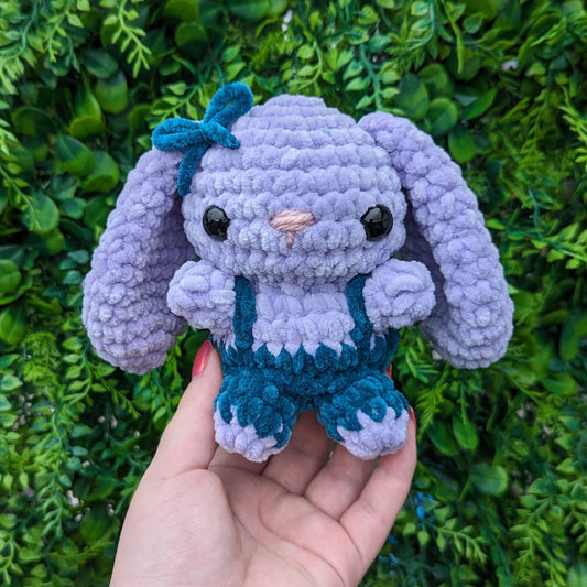 CUSTOM ORDER Lavender Bunny in Teal Overalls Crochet Plushie [Archived]