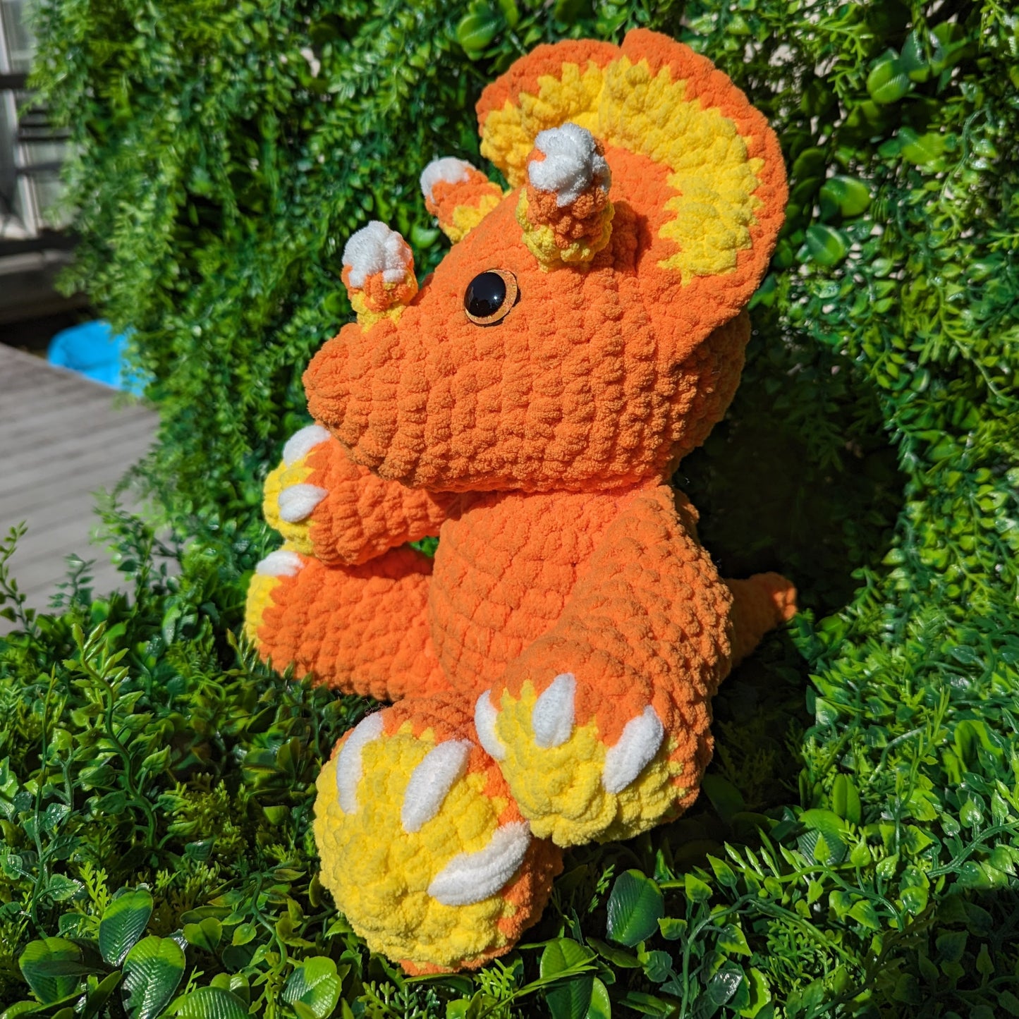 Jumbo Candy Corn Triceratops Dinosaur Crochet Plushie