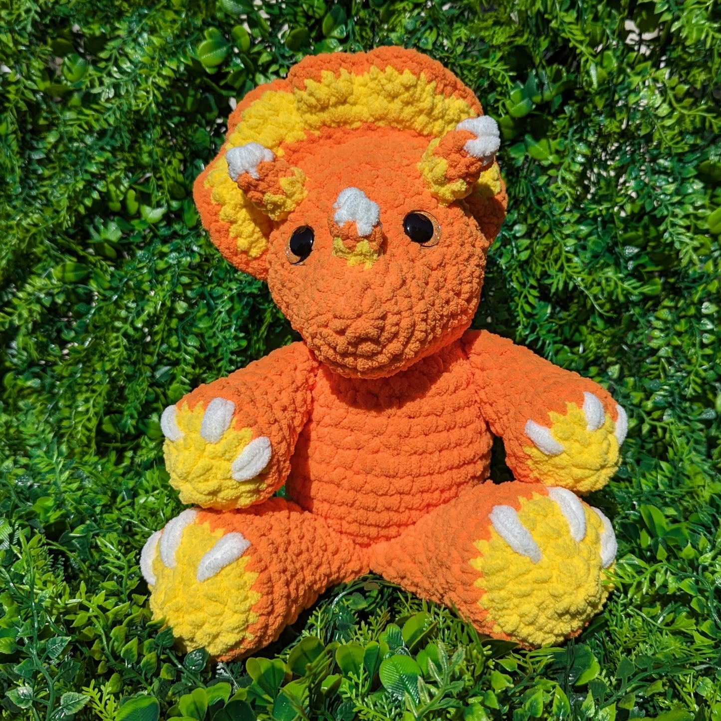 Jumbo Candy Corn Triceratops Dinosaur Crochet Plushie
