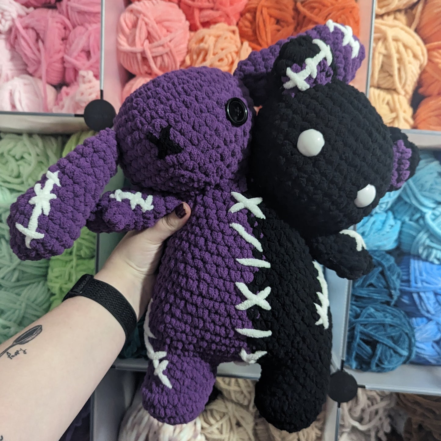 Jumbo Black and Purple Two Headed Bear Bunny Crochet Plushie [Archived]