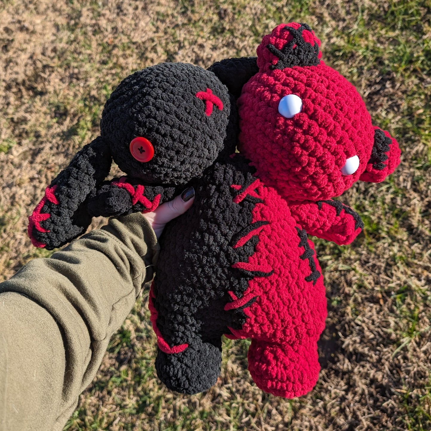 CUSTOM Jumbo Black and Red Two Headed Bear Bunny Crochet Plushie [Archived]