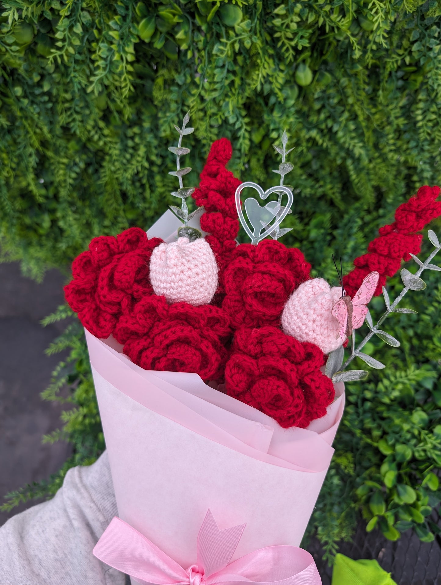 Cartoon Dog Crochet Plushie and Floral Bouquet Bundle [Archived]