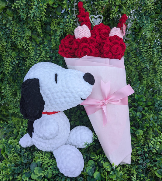 Paquete de ramo de flores y peluche de crochet de perro de dibujos animados [Archivado]