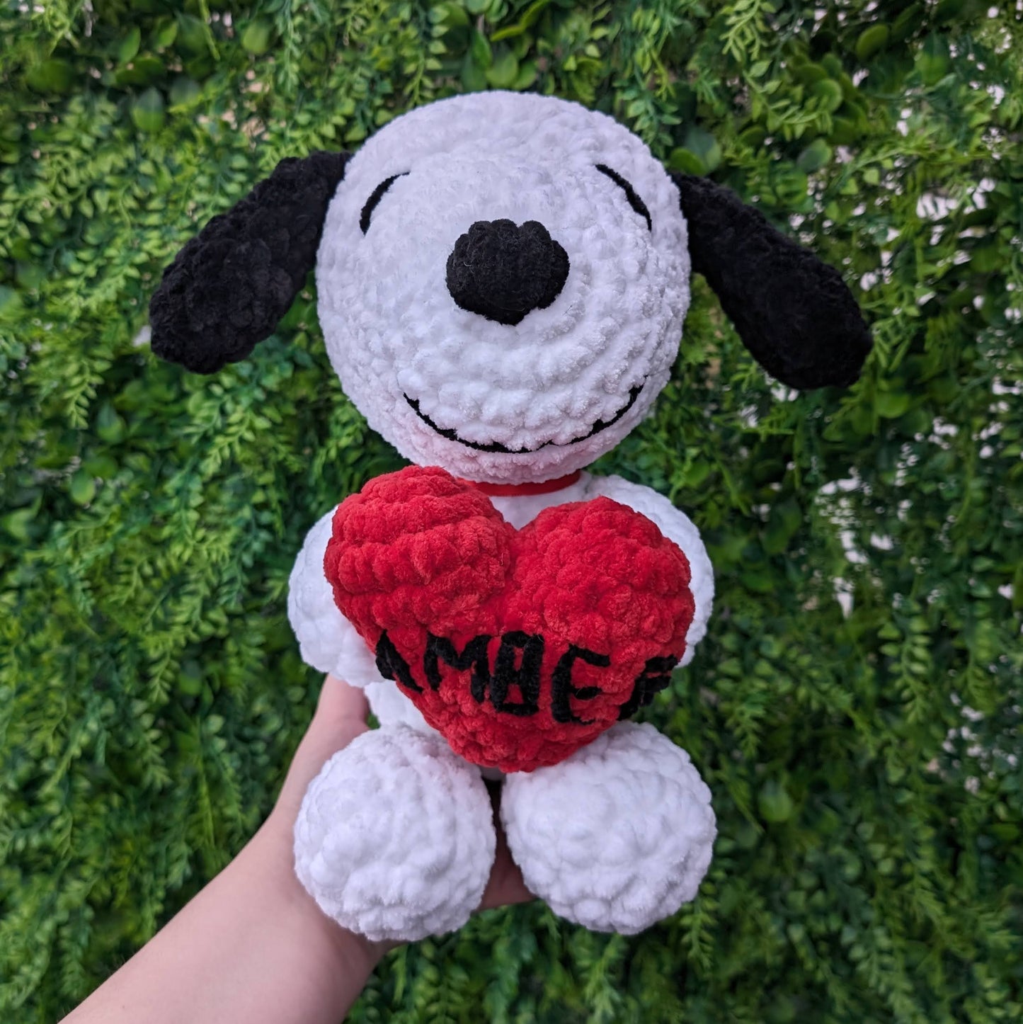 CUSTOM ORDER Jumbo Cartoon Dog Holding Heart Crochet Plushie [Archived]