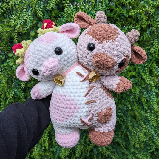 Jumbo Chocolate Strawberry Two-Headed Cow Crochet Plushie [Archived]