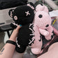 MADE TO ORDER Jumbo Black and Pastel Pink Two Headed Bear Bunny Crochet Plushie