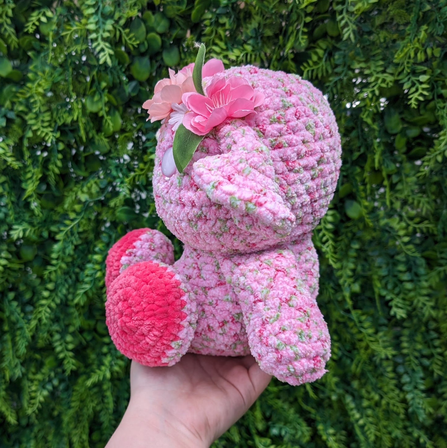 Dark Pink Flower Goblin Sprite Crochet Plushie