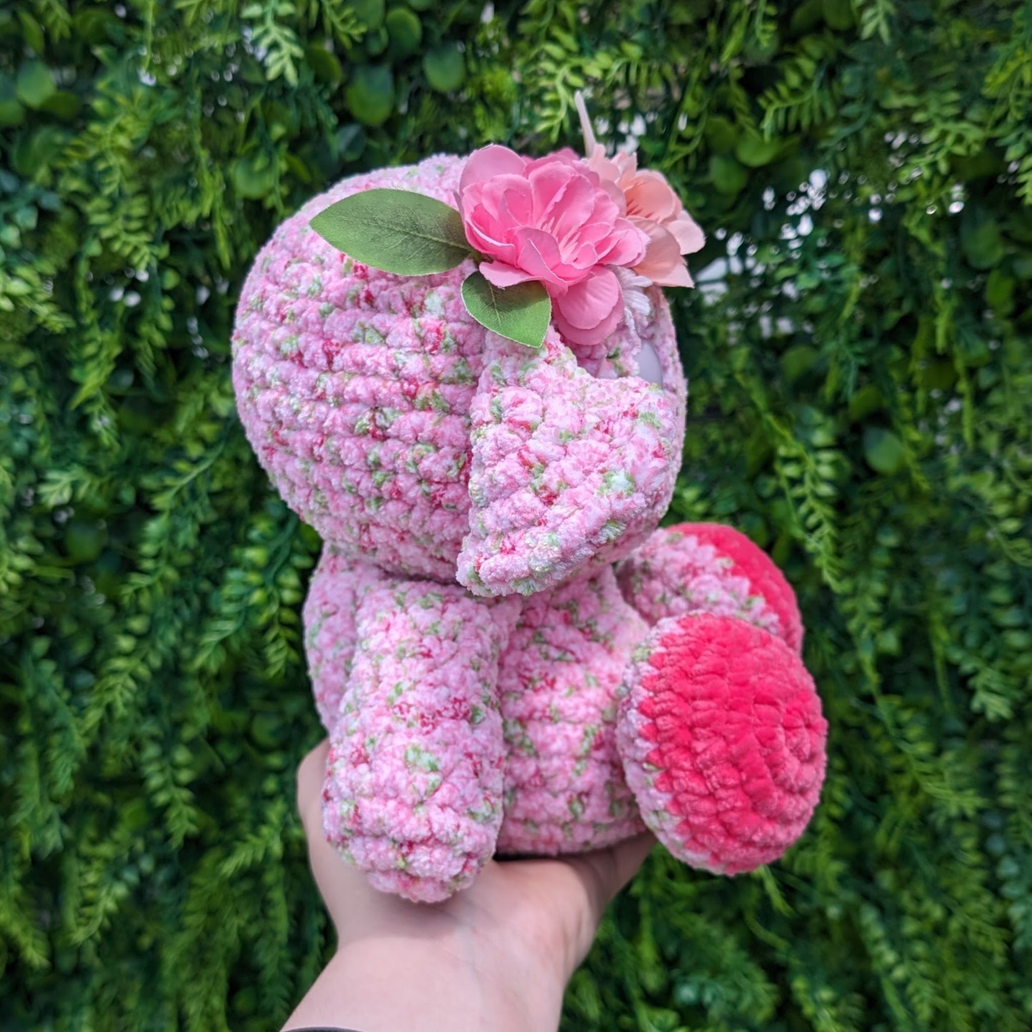 Dark Pink Flower Goblin Sprite Crochet Plushie