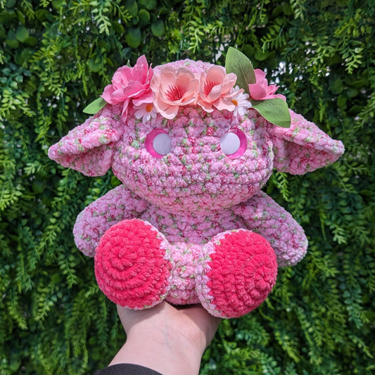 Dark Pink Flower Goblin Sprite Crochet Plushie