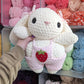 Jumbo Cream Strawberry Bunny Crochet Plushie (removable overalls) [Archived]