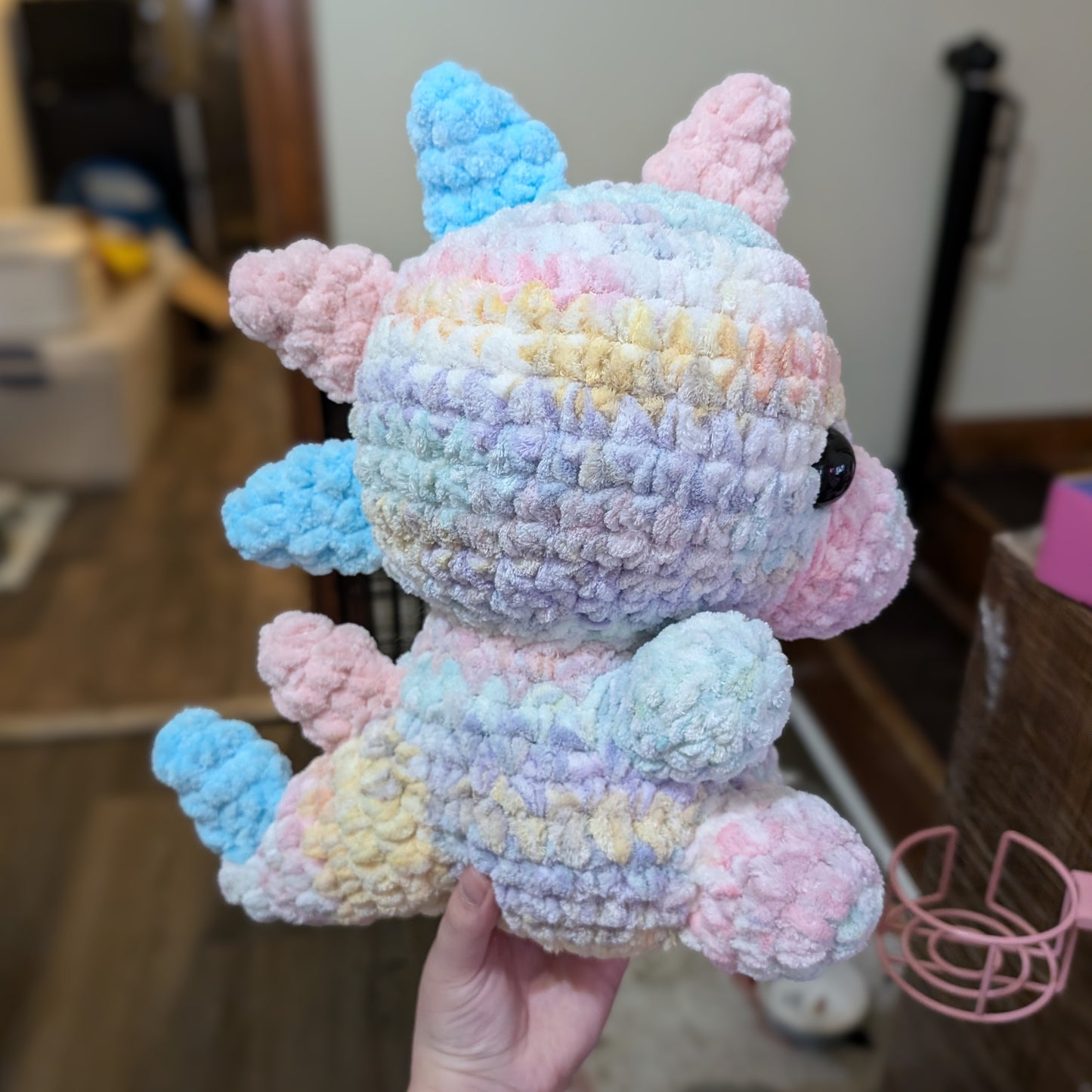 Jumbo Pastel Rainbow Watercolor Dinosaur Crochet Plushie