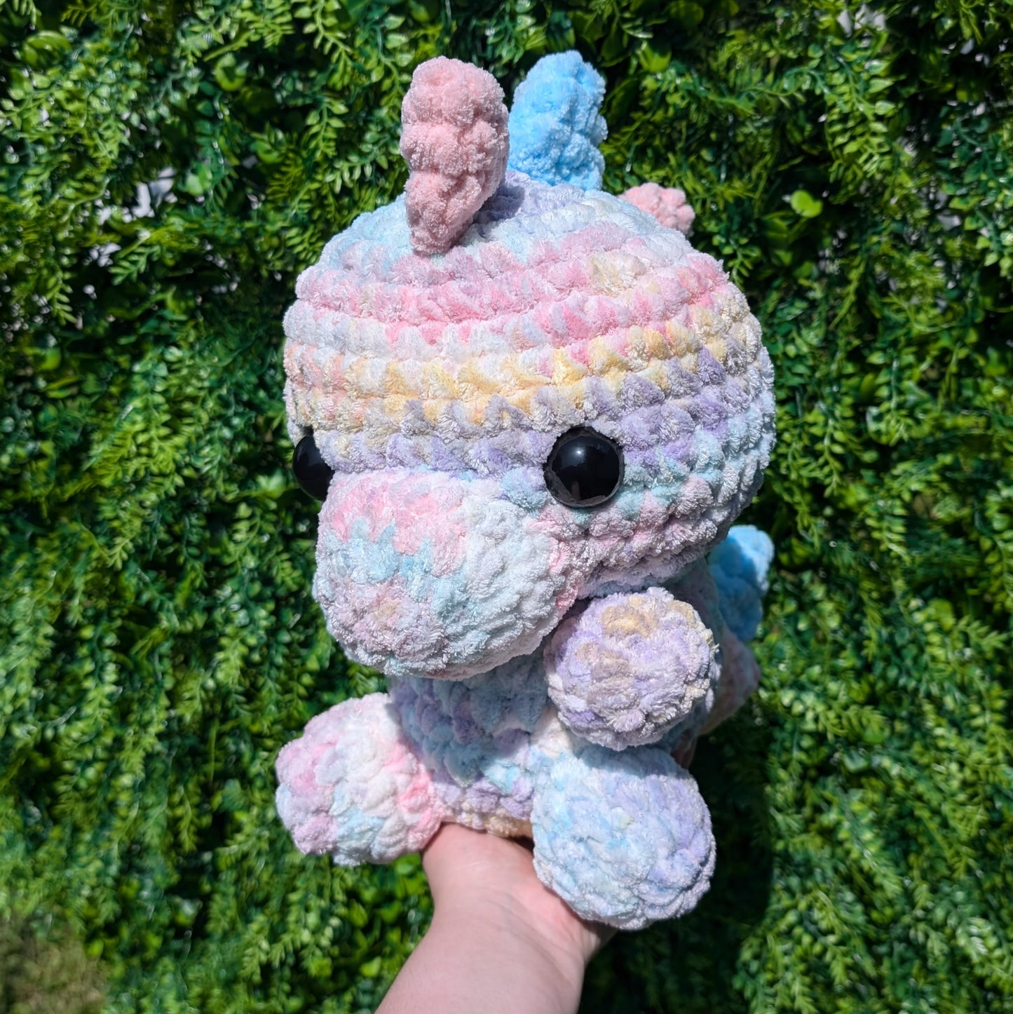 Jumbo Pastel Rainbow Watercolor Dinosaur Crochet Plushie