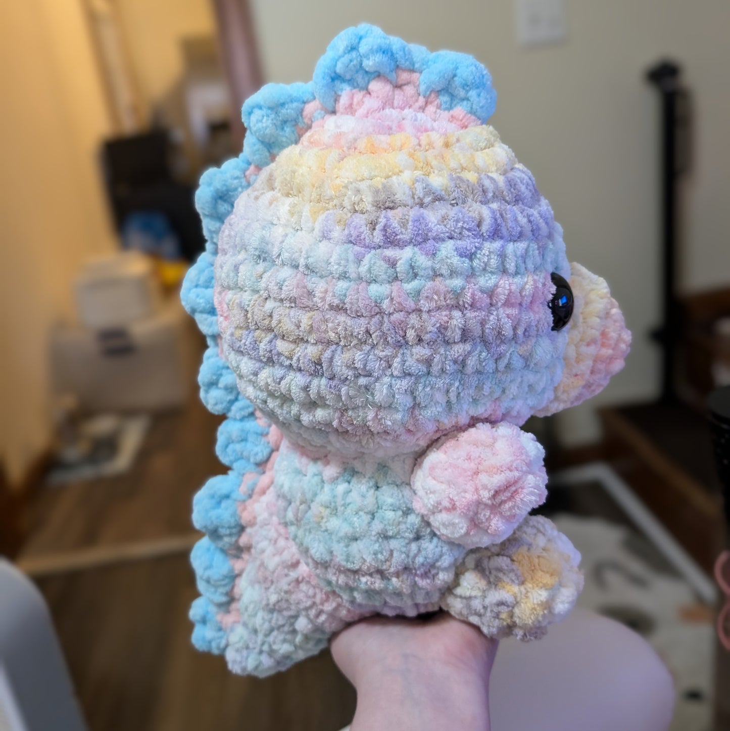 Jumbo Pastel Rainbow Watercolor Dinosaur Crochet Plushie