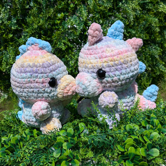 Jumbo Pastel Rainbow Watercolor Dinosaur Crochet Plushie