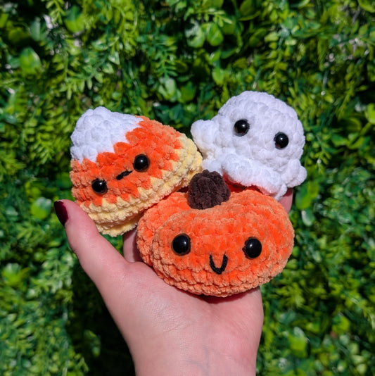 Mini Candy Corn, Ghost, or Pumpkin Crochet Plushie