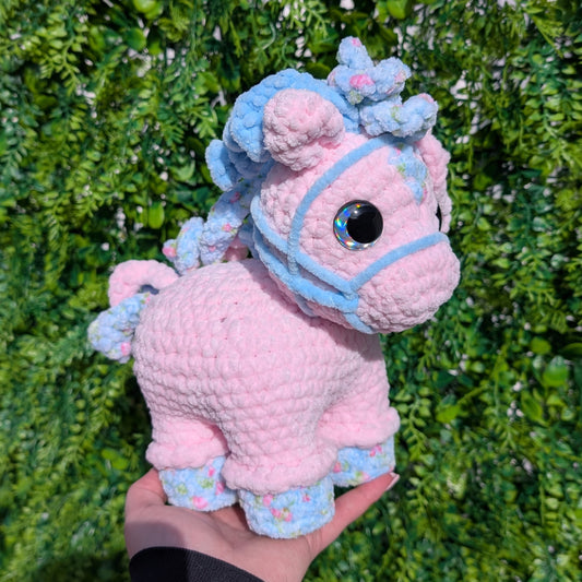 CUSTOM ORDER Pastel Pink and Blue Horse Crochet Plushie