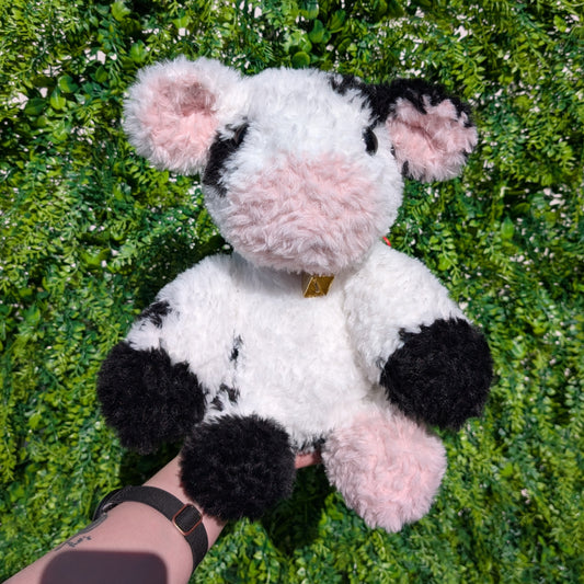 Jumbo Fluffy Sitting Cow Crochet Plushie