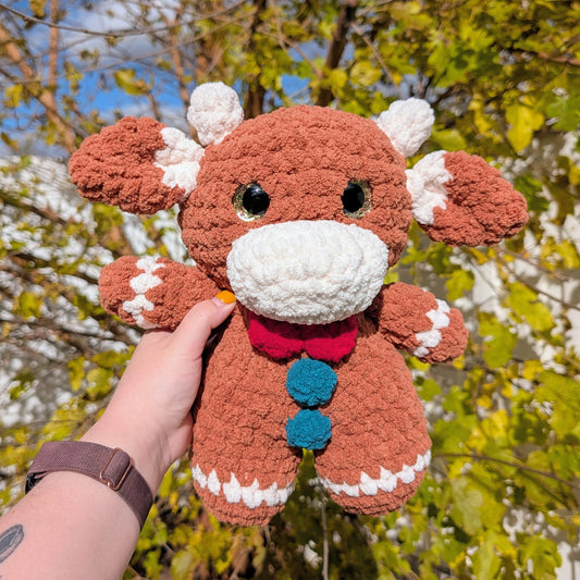 Jumbo Gingerbread Cow Crochet Plushie