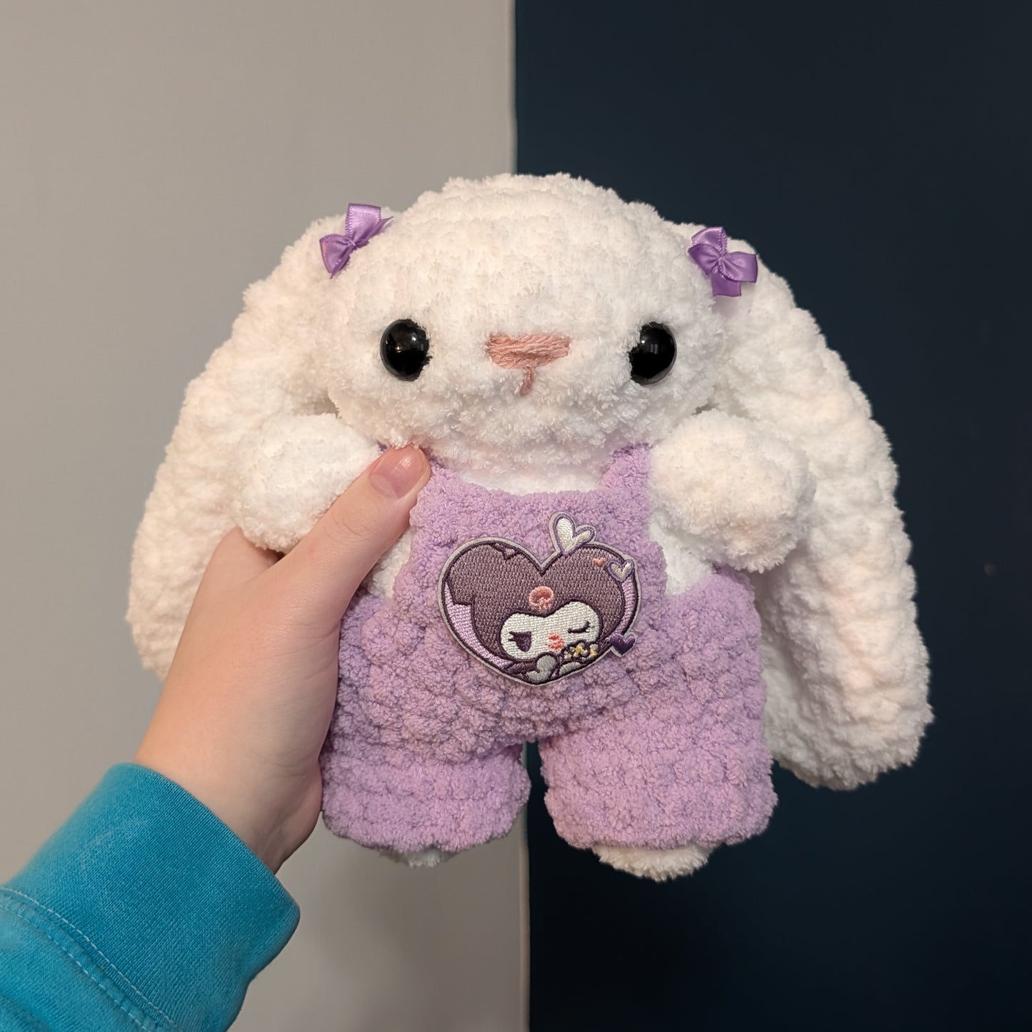 Fuzzy Kawaii Japanese Baby Bunny Crochet Plushie (removable overalls)