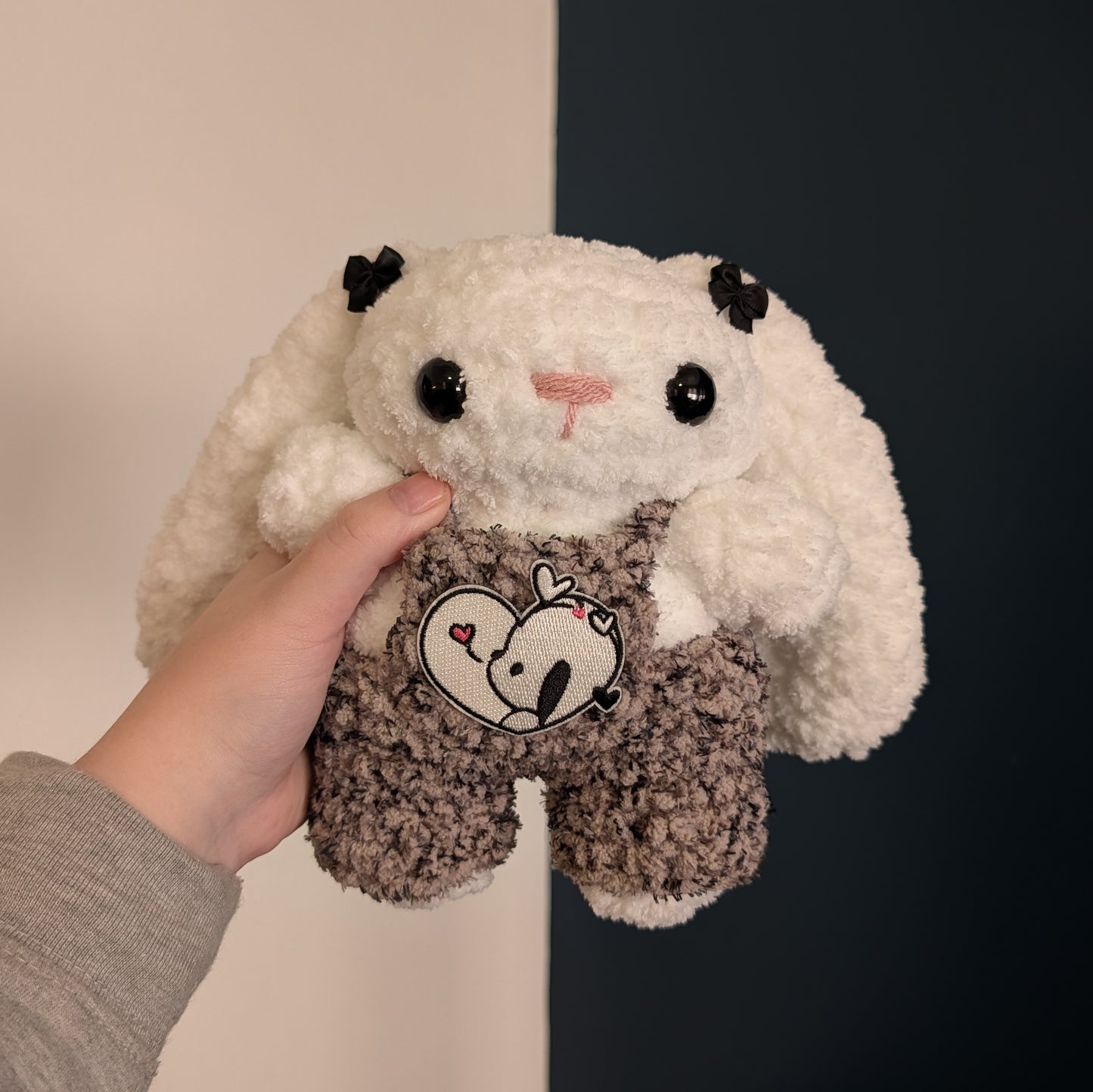 Fuzzy Kawaii Japanese Baby Bunny Crochet Plushie (removable overalls)